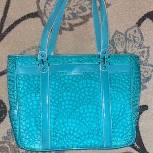 Vera Bradley Bonjour Laptop Bag Turquoise  Quilted Patent Trim